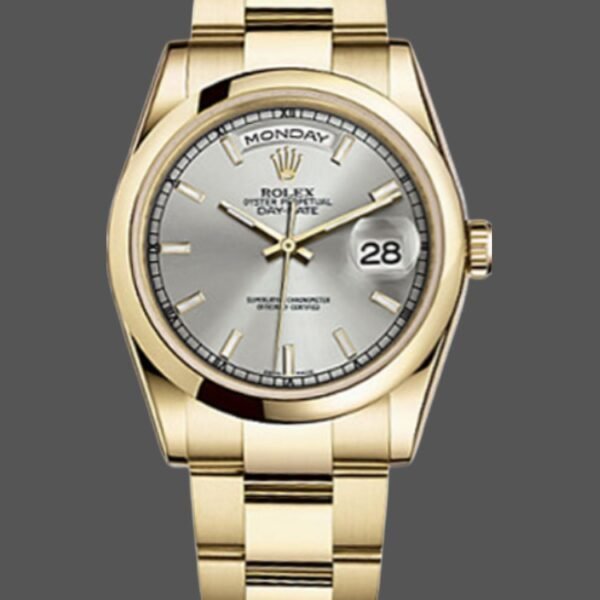 Rolex Day-Date 118208 Silver Dial Yellow Gold 36mm Unisex Replica Watch