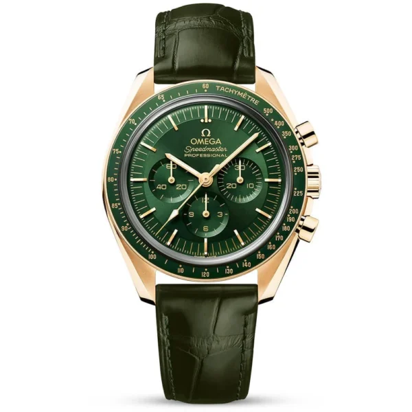 OMEGA Speedmaster Moonwatch 18ct Moonshine Gold Green Dial Strap Watch
