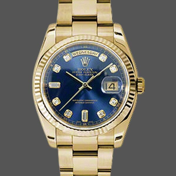 Rolex Day-Date 118238 Yellow Gold Blue Diamond Dial Unisex Replica Watch