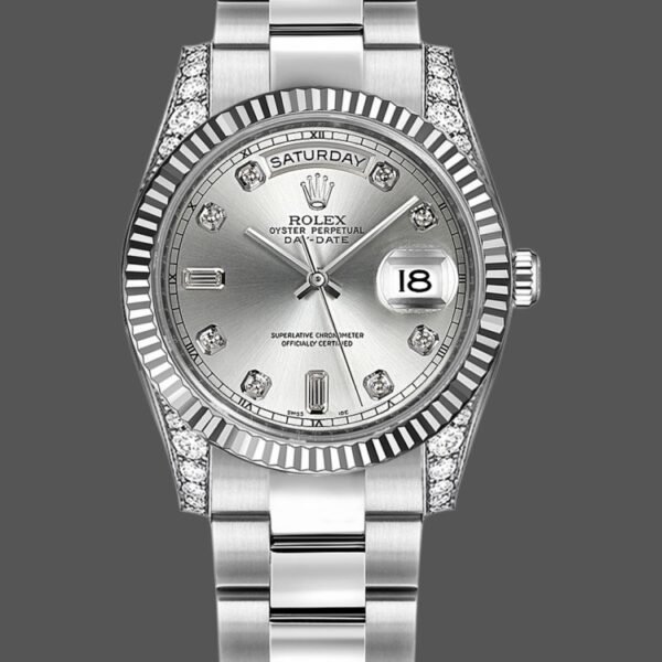 Rolex Day Date 118339 Silver Dial Fluted Bezel 36mm Unisex Replica Watch