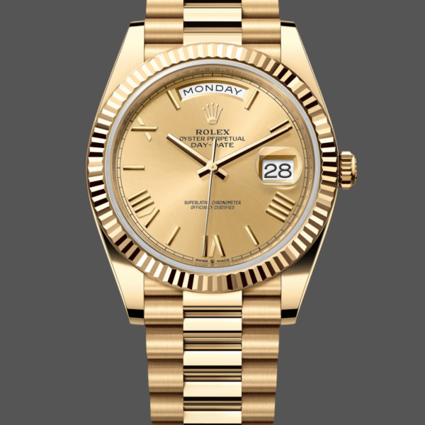 Rolex Day-Date 228238 Champagne Roman Dial Fluted Bezel 40mm Mens Replica Watch