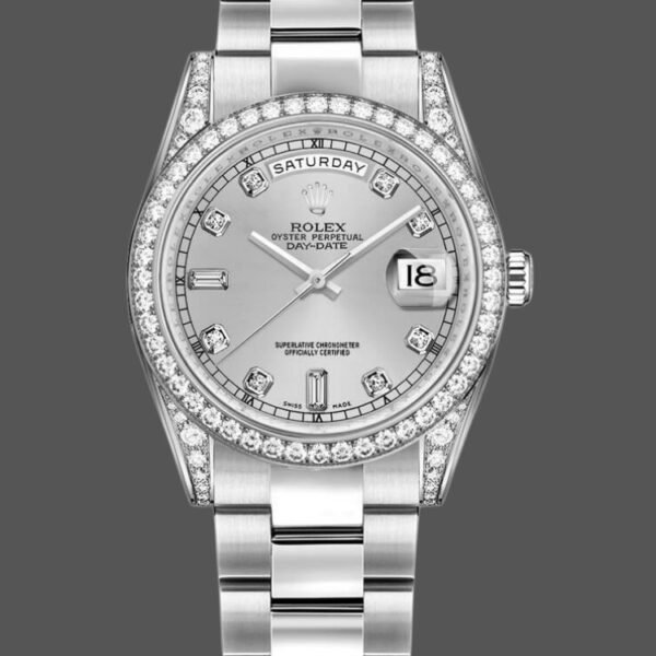 Rolex Day-Date 118389 Silver Diamond dial 36MM Unisex Replica Watch