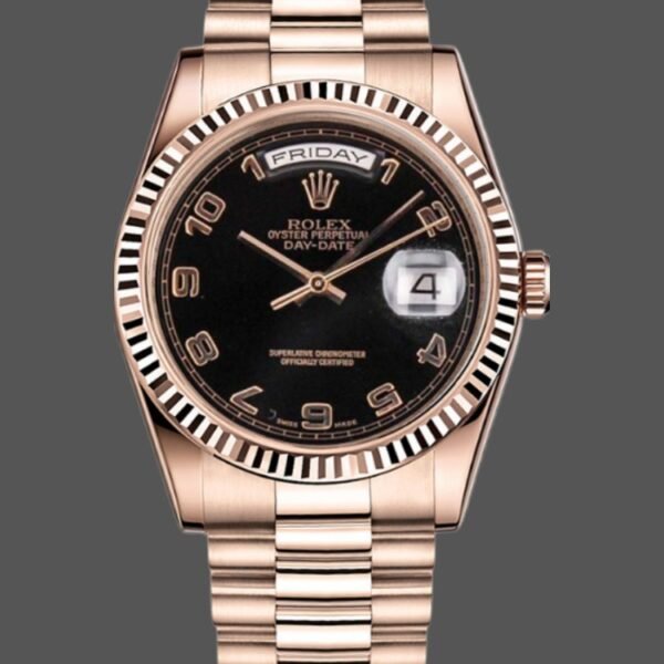 Rolex Day-Date 118235 Rose Gold Black Arabic Dial 36mm Unisex Replica Watch