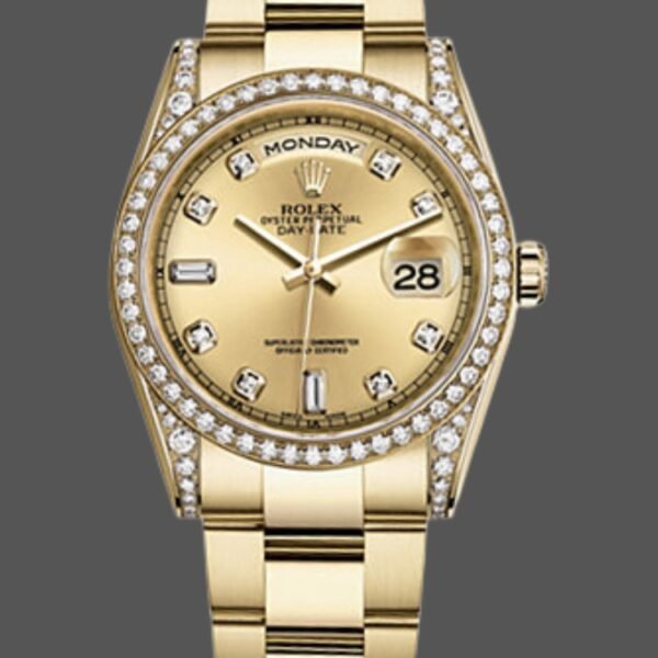 Rolex Day-Date 118388 Diamond Bezel Champagne Dial 36MM Unisex Replica Watch