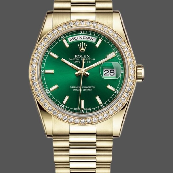Rolex Day Date 118348 Green Index Dial Yellow Gold 36mm Unisex Replica Watch