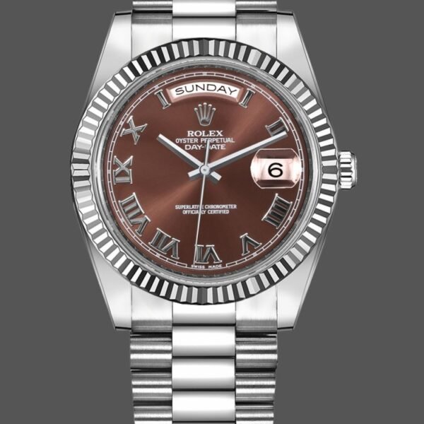 Rolex Day-Date 218239 Chocolate Brown Roman Numerals Dial White Gold 41MM Mens Replica Watch