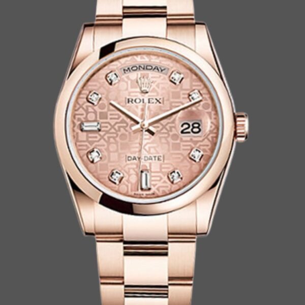 Rolex Day-Date 118205 Rose Gold Pink Jubilee Diamond Dial 36mm Unisex Replica Watch