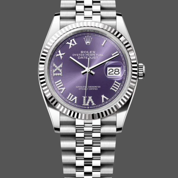 Rolex Datejust 126234 Fluted Bezel Aubergine Dial 36MM Unisex Replica Watch
