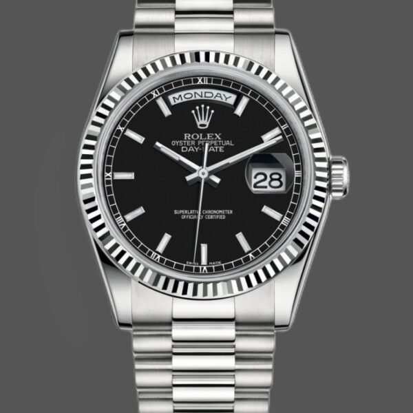 Rolex Day-Date 118239 White Gold Black Dial Fluted Bezel 36mm Unisex Replica Watch