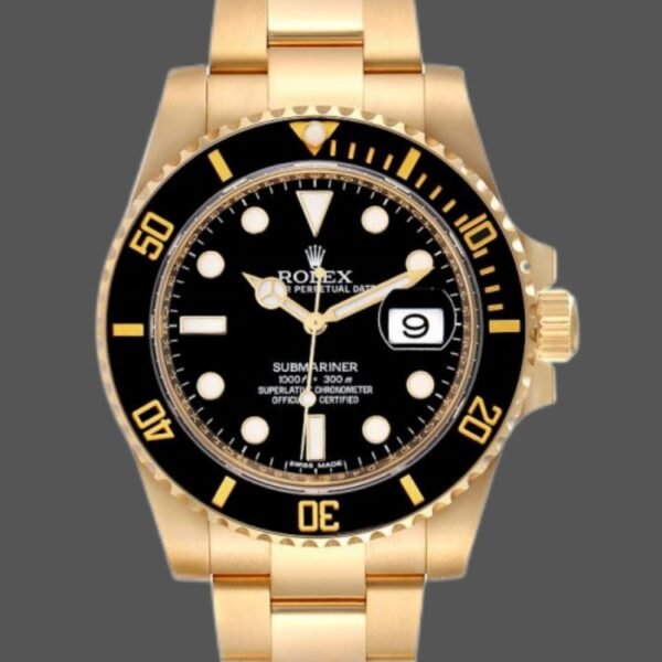 Rolex Submariner 116618 Yellow Gold Black Dial 40mm Mens Replica Watch