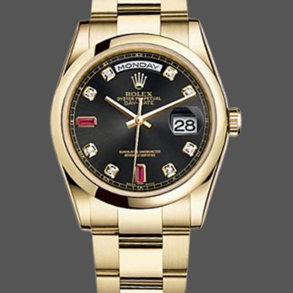 Rolex Day-Date 118208 Black Diamond Dial Yellow Gold case 36mm Unisex Replica Watch