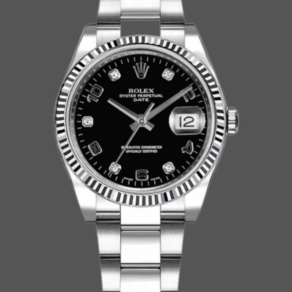 Rolex Oyster Perpetual Date 115234 Black Diamond Dial 34mm Unisex Replica Watch