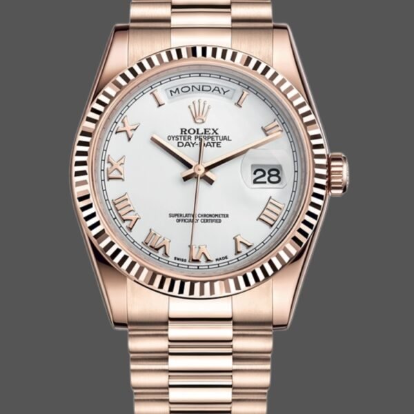 Rolex Day-Date 118235 White Dial Fluted Bezel 36mm Unisex Replica Watch