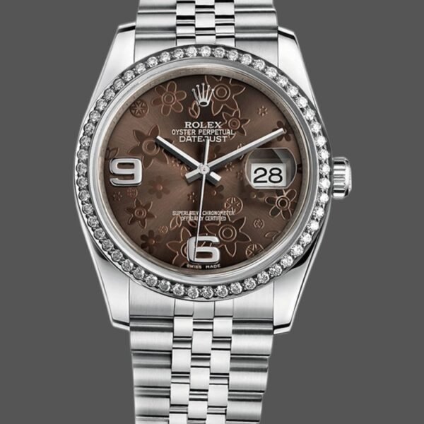 Rolex Datejust 116244 Stainless Steel Chocolate Floral Dial 36mm Unisex Replica Watch