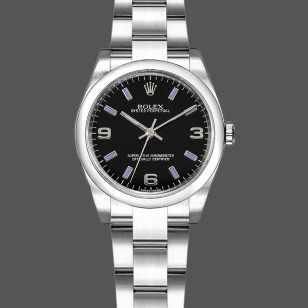 Rolex Oyster Perpetual 177200 Black Dial Blue Baton 31mm Lady Replica Watch