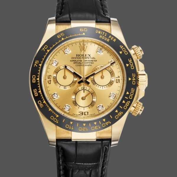 Rolex Daytona 116518 Leather Strap Diamond Champagne Dial 40mm Mens Replica Watch
