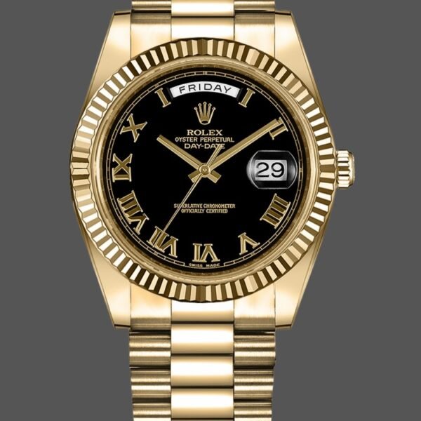 Rolex Day-Date 218238 Black Roman Numeral Dial Yellow Gold 41MM Mens Replica Watch