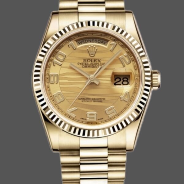 Rolex Day-Date 118238 Arabic Numeral Wave Champagne Dial Yellow gold 36mm Unisex Replica Watch