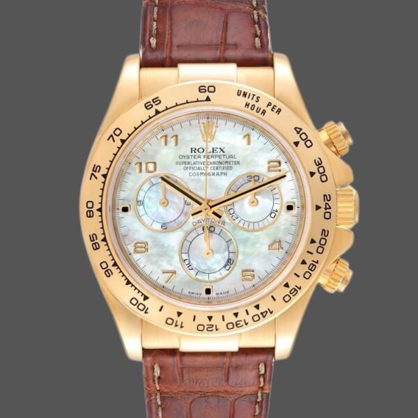 Rolex Daytona 116518 Yellow Gold MOP Dial Brown Strap 40mm Mens Replica Watch