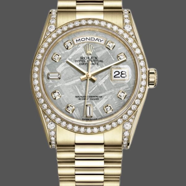 Rolex Day-Date 118388 Yellow Gold Diamond Meteorite Dial 36MM Unisex Replica Watch