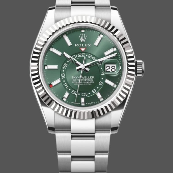Rolex Sky-Dweller 336934 Fluted Bezel Green Dial 42MM Mens Replica Watch
