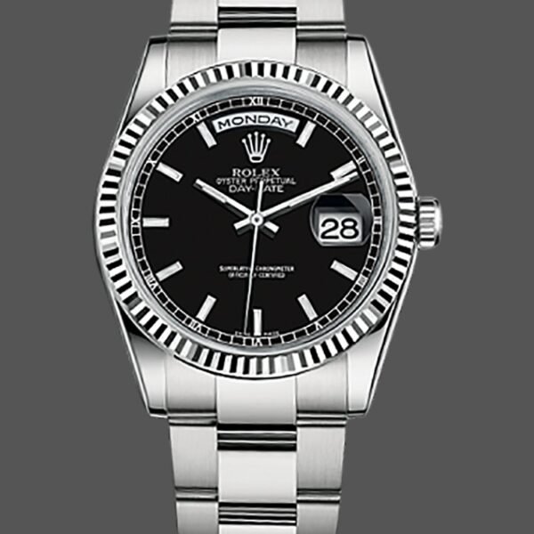 Rolex Day-Date 118239 Black Dial Fluted Bezel 36mm Unisex Replica Watch