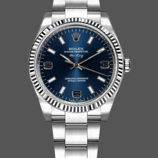 Rolex Oyster Perpetual Air-King 114234 Blue Dial fluted white gold bezel 34mm Unisex replica watch