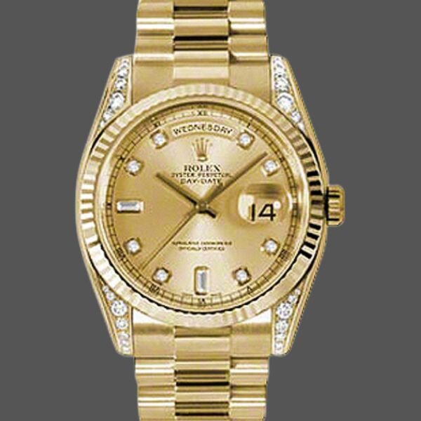 Rolex Day-Date 118338 Yellow Gold Champagne Diamonds Dial 36mm Unisex Replica Watch