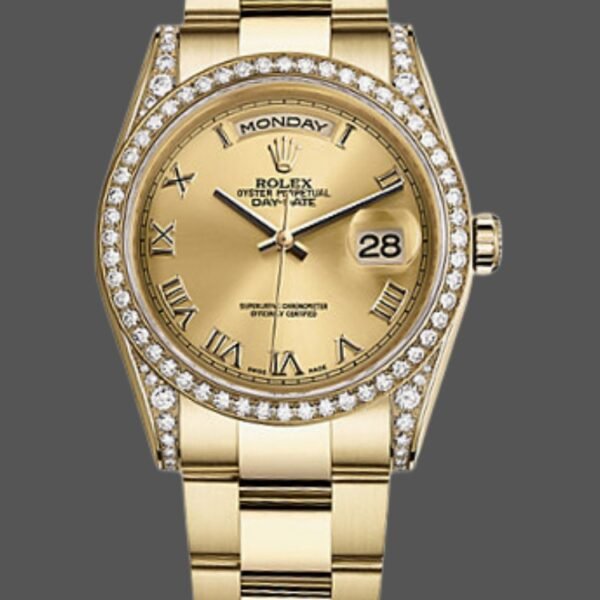 Rolex Day-Date 118388 Champagne Roman Numeral Dial 36MM Unisex Replica Watch