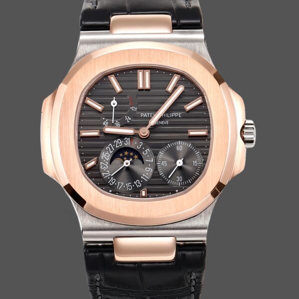 Patek Philippe Nautilus Moon Phases Rose & White Gold Slate Grey Dial 5712GR 001