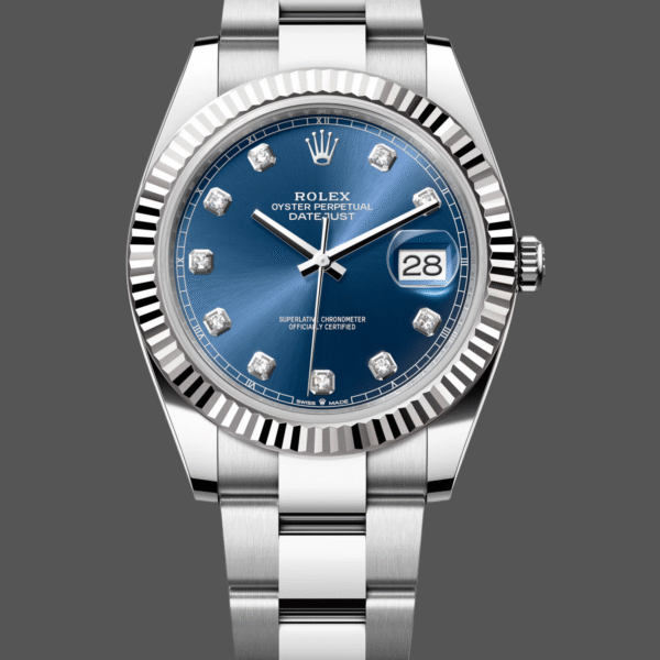 Rolex Datejust 126334 0015 Fluted Bezel Blue Diamond Dial 41MM Mens Replica Watch