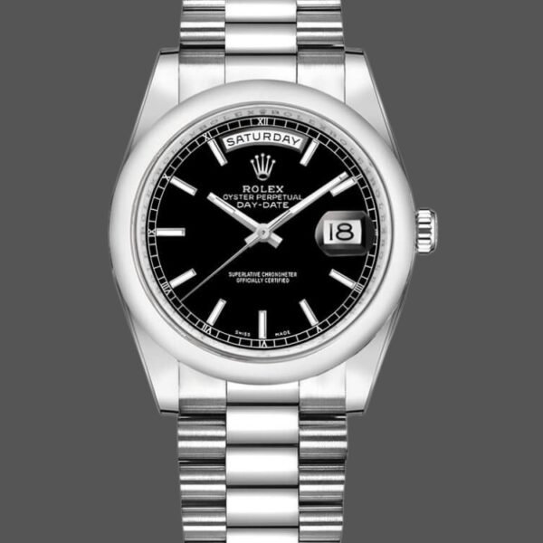 Rolex Day Date 118206 Platinum Black Dial 36mm Unisex Replica Watch