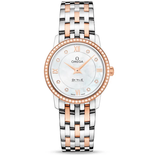 OMEGA De Ville Prestige 27.4mm Two-Tone Diamond Bezel Mother of Pearl Diamond Dial Watch