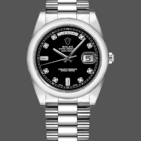 Rolex Day Date 118206 Platinum Black Diamond Dial 36mm Unisex Replica Watch