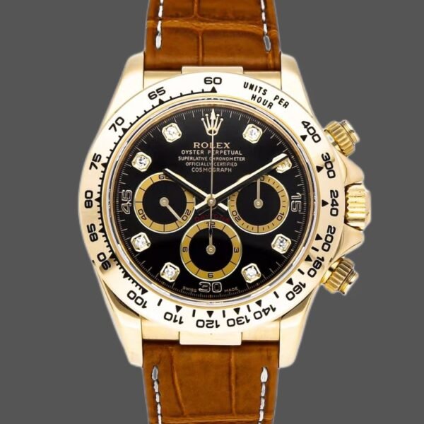 Rolex Daytona 16518 Black Diamond Dial Leather strap 40mm Mens Replica Watch