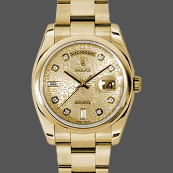 Rolex Day-Date 118208 Yellow Gold Champagne Jubilee Dial 36mm Unisex Replica Watch
