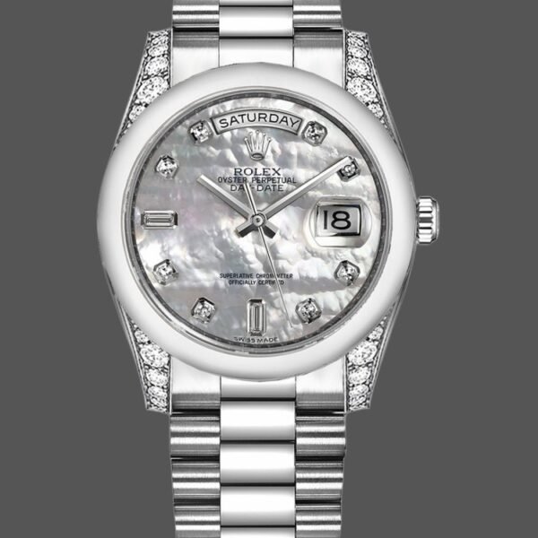 Rolex Day-Date 118296 Platinum MOP White Dial Diamond 36mm Unisex Replica Watch