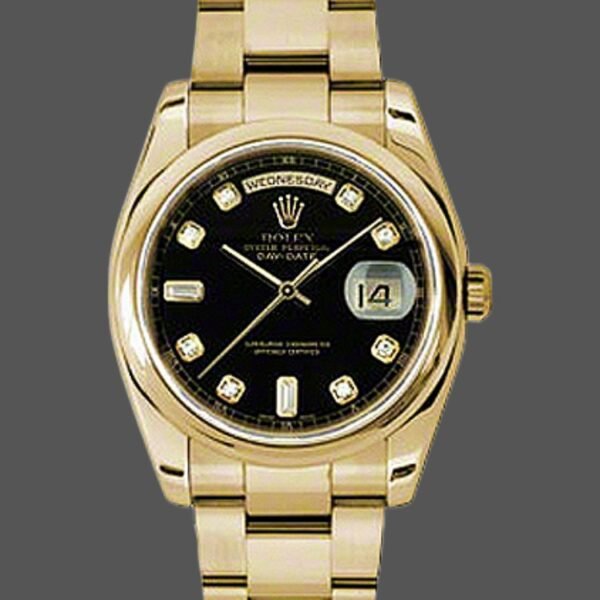 Rolex Day-Date 118208 Black Diamond Dial Yellow Gold 36mm Unisex Replica Watch