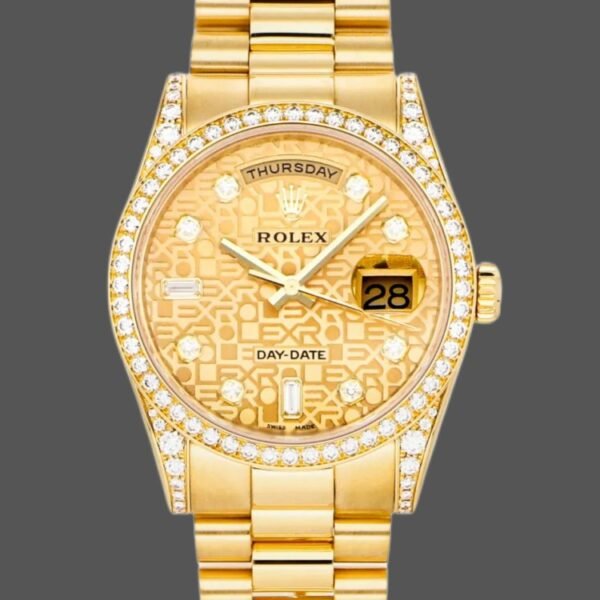 Rolex Day-Date 118388 Champagne Jubilee Diamond Dial Yellow Gold 36MM Unisex Replica Watch