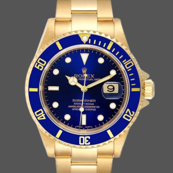 Rolex Submariner 16618 Yellow Gold Blue Dial 40mm Mens Replica Watch