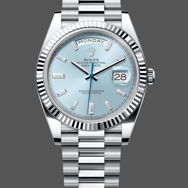 Rolex Day Date 40mm Platinum 228236 0006 Ice Blue Baguette