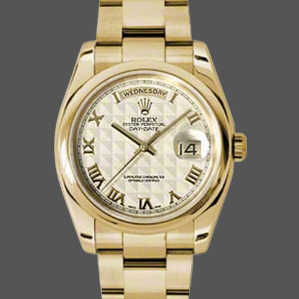 Rolex Day-Date 118208 Roman Numeral Pyramid Ivory Dial 36mm Unisex Replica Watch