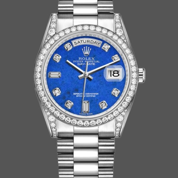 Rolex Day-Date 118389 Diamond Bezel Lapis Lazuli Blue Dial 36MM Unisex Replica Watch