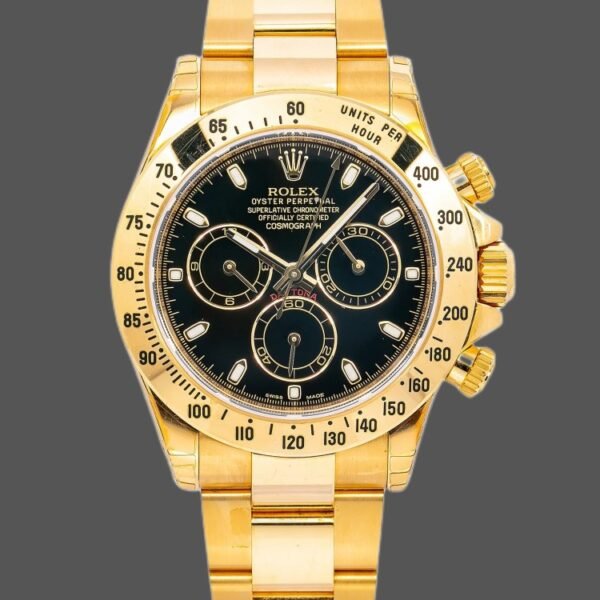 Rolex Daytona 116528 Black Dial Yellow Gold 40mm Mens Replica Watch
