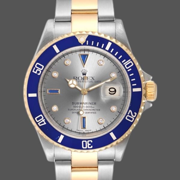 Rolex Submariner 16613 Steel Gold Diamond Sapphire Serti Dial 40mm Mens Replica Watch