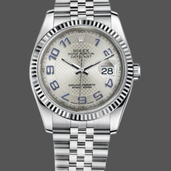 Rolex Datejust 116234 Silver Dial Blue Arabic Numeral Hour Markers 36mm Unisex Replica Watch