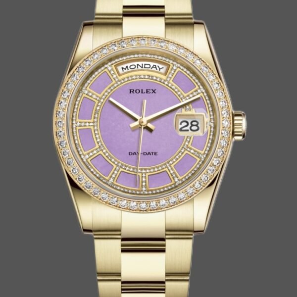 Rolex Day Date 118348 Lavender Jade Carousel Dial Yellow Gold 36mm Unisex Replica Watch