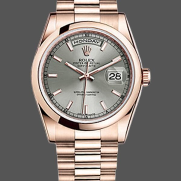Rolex Day-Date 118205 Rose Gold Rhodium Grey Dial 36mm Unisex Replica Watch