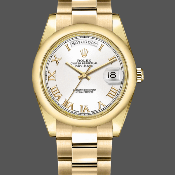 Rolex Day-Date 118208 White Roman Dial Roman Numerals 36mm Unisex Replica Watch