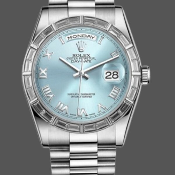 Rolex Day-Date 118366 Ice Blue Dial Diamond Bezel 36mm Unisex Replica Watch